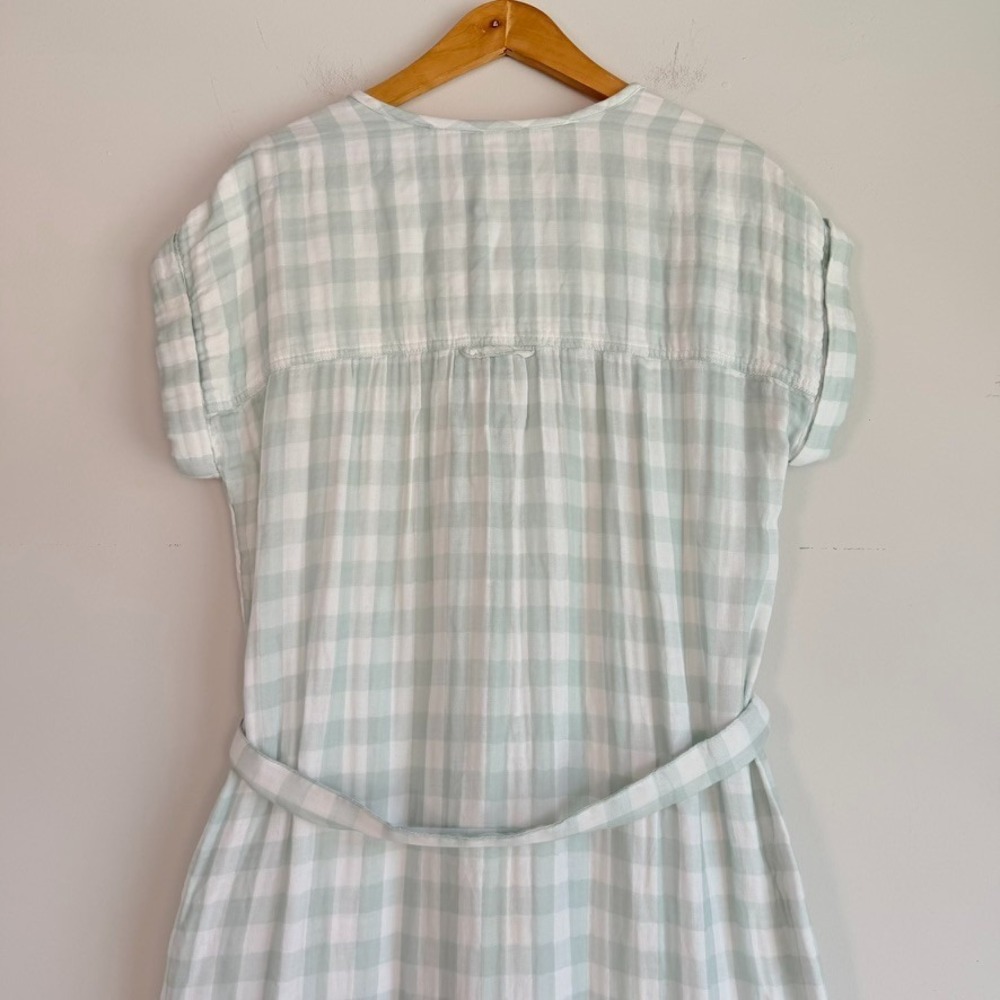 Lou & Grey Cotton Gauze Plaid Midi Shirt Dress Small Coastal Minimalist Belted - Picture 6 of 8